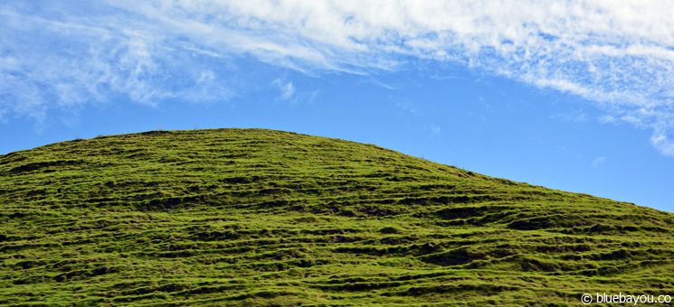 Blue sky and a green hill in New Zealand.