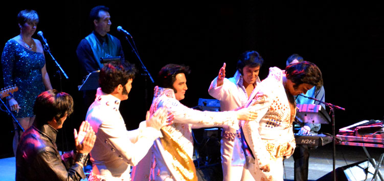 David Lee and the other four final contestants at the 2015 Ultimate Elvis Tribut Artist Contest.